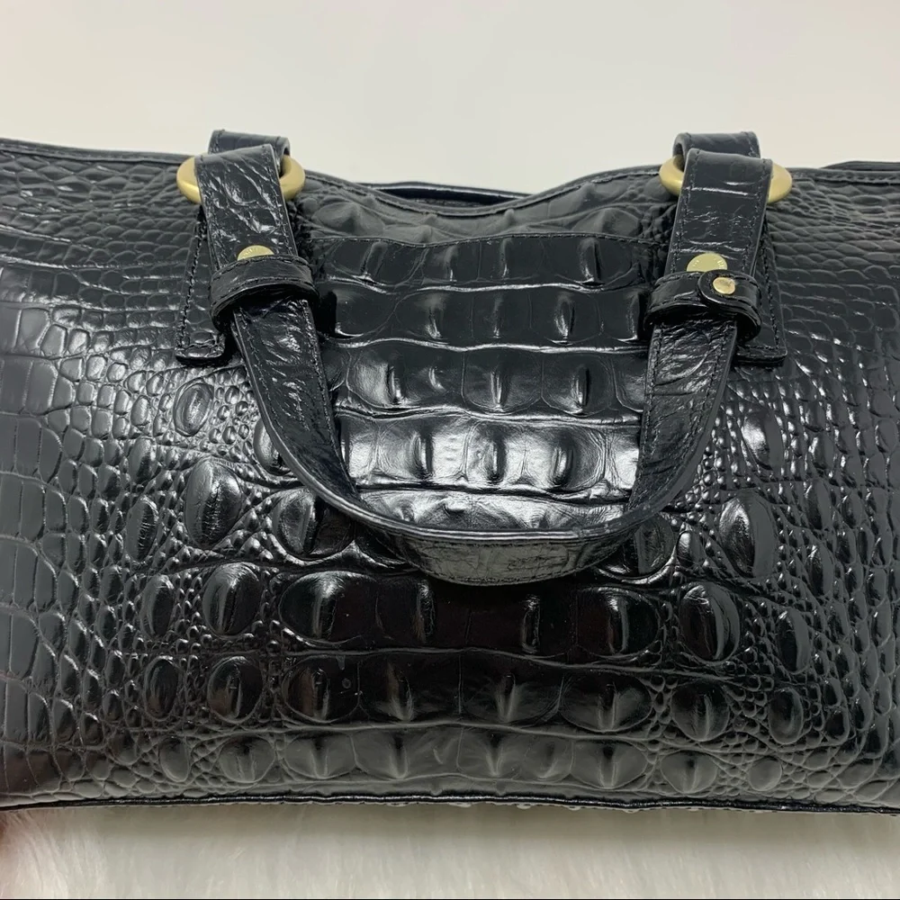 Brahmin Mini Asher Melbourne Embossed Leather Satchel Black - Picture 6 of 12